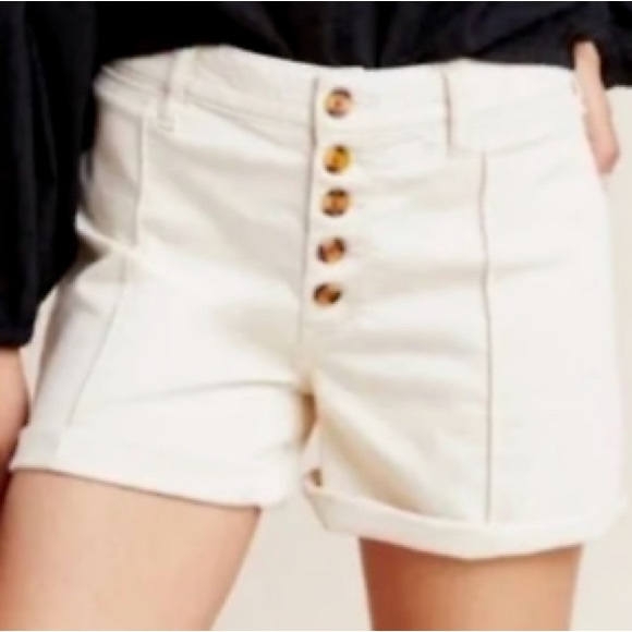 Pilcro and Letterpress by Anthropologie Chic Cream Button-Up Shorts - Picture 1 of 5